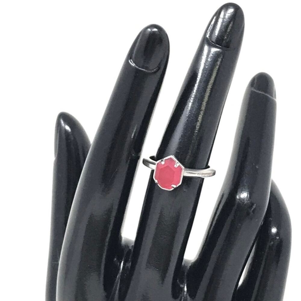 Kendra Scott Calvin Stacking Ring Sz 6.25 Rhodium Silver Red Magnesite Gemstone